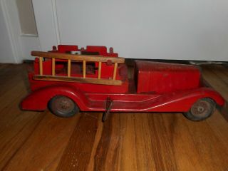 Vintage Pre - War Marx Girard Pressed Steel Wind Up Fire Truck Engine Toy