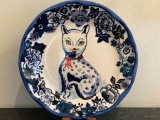 Vintage Anthropologie Nathalie Lete Blue Cat Floral 10 " Plate
