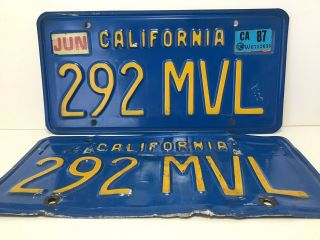 Vintage 1970’s California Blue License Plates Pair 292mvl Usably Rough