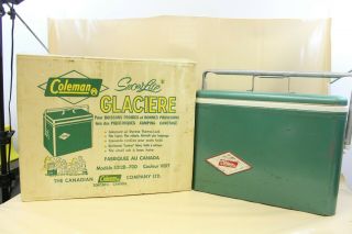 Vintage 1950s Coleman Snow Lite Diamond Cooler Green Metal With Tray Camping
