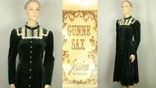 Vtg Gunne Sax Jessica Mcclintock Prairie Peasant Cotton Velveteen Lace Dress 13