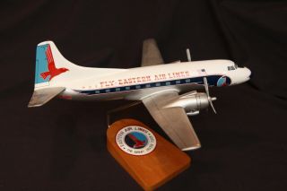 Vintage Wood Hand Painted Eastern Air Lines Dc - 3 Silver Falcon Plane Desk Model