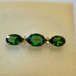 Christian Dior Vintage Emerald Green Stones Rhinestone Bar Pin Brooch Designer