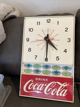 Vintage Drink Coca Cola Wall Clock 20” X 13” Neon Products Atomic Npi