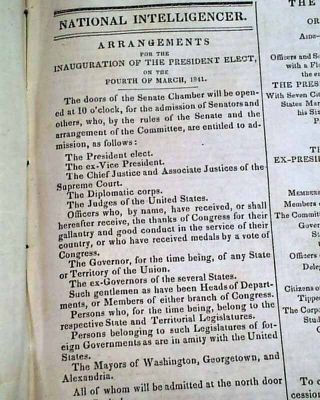 William Henry Harrison Inauguration As President 1841 Washington Dc Newspaper