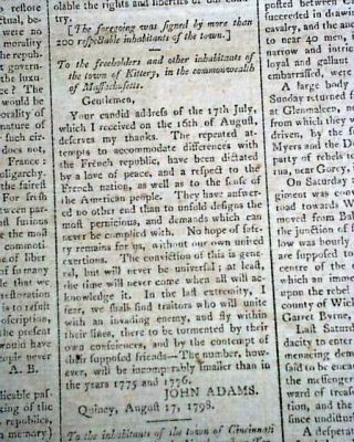 President John Adams Letters In Rare 18th Century Baltimore Md 1798 Newspaper