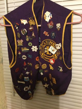 Vintage Lions Club International Vest And Pins Size Small