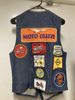 Vintage Denim Wrangler Motorcycle Vest Moto Guzzi With Patches/pins