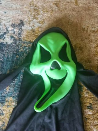 Fun World Div.  Scream Mask Green Vinyl Cotton Hood Vintage Halloween Mask