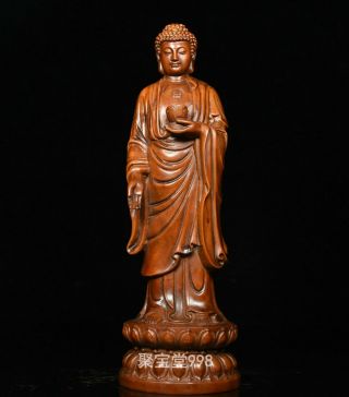 8 " Old Tibetan Buddhism Boxwood Wood Carved Sakyamuni Shakyamuni Buddha Statue