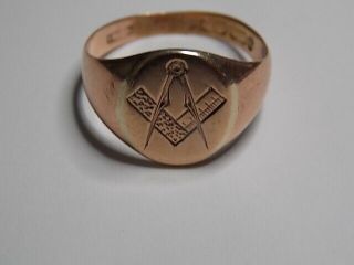 Vintage 9ct Gold Masonic Ring Birmingham/letter A For1925
