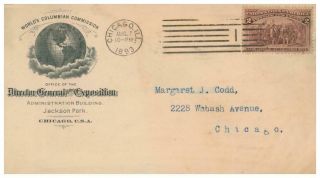 Columbian Exposition W/letter From Director General 1893 W/ 2c Columbian