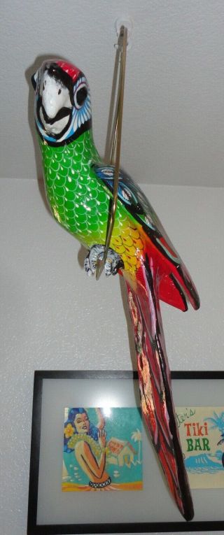 Mexican Folk Art Lacquered Paper Mache Hanging 20 " Parrot Bird Ring Figure Large