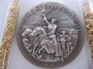 1,  Oz.  Longines.  925 Silver Teddy Battle Of San Juan Hill 3d Releif Coin,  Gold