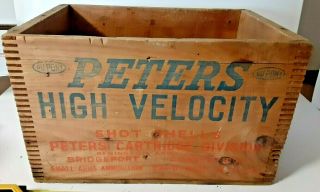 Old Vintage Peters High Velocity Shot Shells 12 Gauge Wooden Wood Box Crate