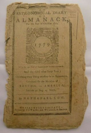 Scarce 18th Century 1779 Nathanael Low Astronomical Almanack Boston