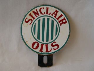 Vintage Sinclair Oils 2 - Piece Porcelain Advertising Gas License Plate Topper
