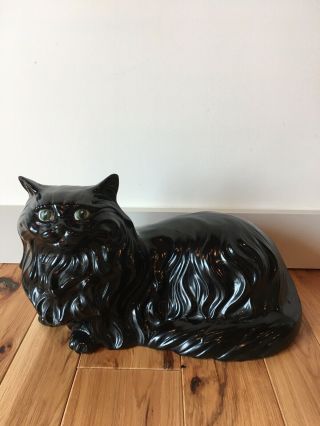 Rare Large Vintage Black Cat Statue Carnival Prize Ceramic Porcelain