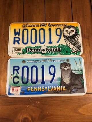 Vintage Pennsylvania Conserve Wild Resources Otter And Owl Plates Numbered 19