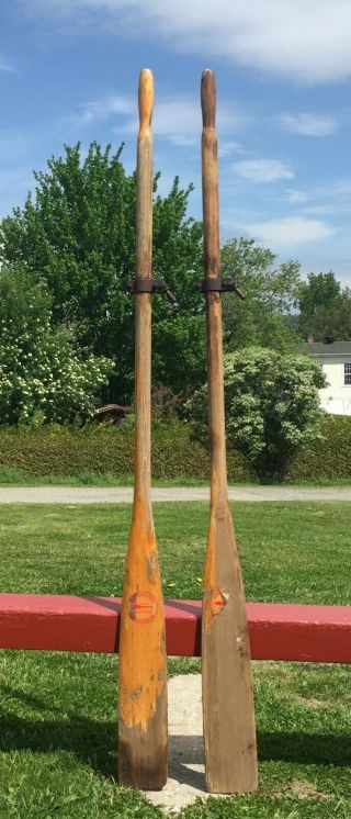 Great Pair Vintage Wooden Oars 72 " Weathered Locks Boat Paddles Canoe Decoration