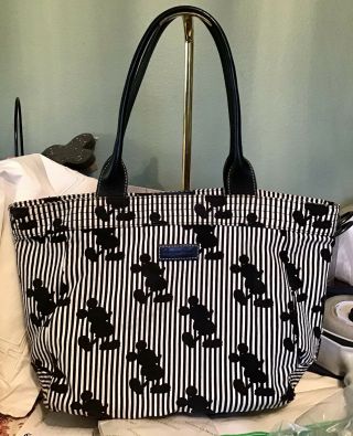 Dooney Bourke Disney Mickey Silhouette Fabric Leather Tote Bag Black White