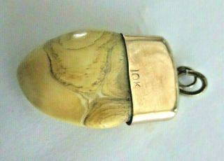 Unique Antique Pocket Watch Fob - Shell & Signed 10k Gold Finding