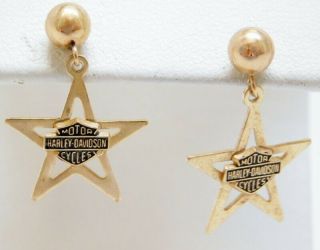 Harley Davidson Star Studded Earrings 10k - 14k Yellow Gold Stamper