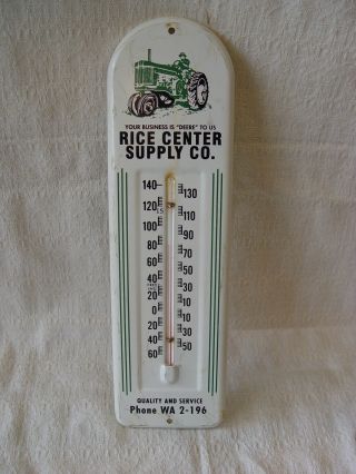 Vintage Rice Center Tractor Supply John Deere Equipment Advertising Thermometer