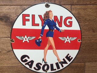 Vintage Flying A Gasoline Heavy Porcelain Sign 12” Gas & Oil Sign