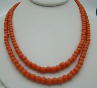 Vintage Double Strand Coral Bead Necklace - Gold Filled Clasp