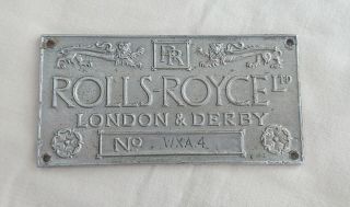 Vintage Rolls - Royce Ltd London & Derby Chassis Plate Badge.  No Wxa.  4