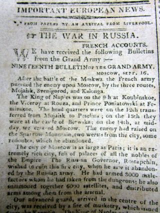 5 1812 Newspapers Napoleon Bonaparte Defeated In His Military Campaign In Russia