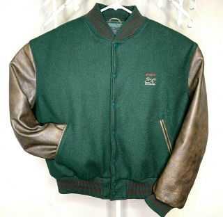 Vintage Golden Bear " Sony " Leather Wool Varsity Jacket Size Xl Green -