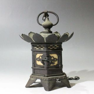 [y] Japanese Buddhist Altar Hanging Lantern " Toro " Basket Brass Temple Rare Nr