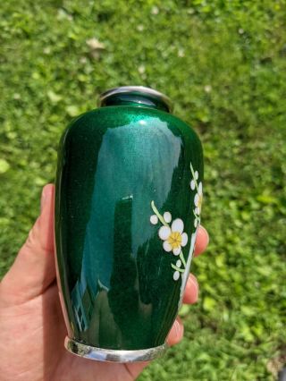 FLAWLESS Green Antique Japanese Cloisonne Vase 4.  75 