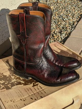 1996 Lucchese Mens Vintage 8.  5 2e Leather Dark Red Bordeaux Roper Cowboy Boots