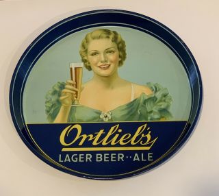 Vintage Ortlieb’s Lager Beer Ale Tray With Woman 1930’s