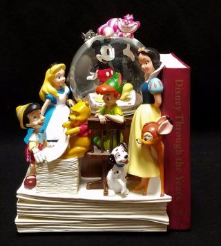Rare Disney Musical Snow Globe Bookend Book End Pooh Baloo Mickey Pan Alice 101