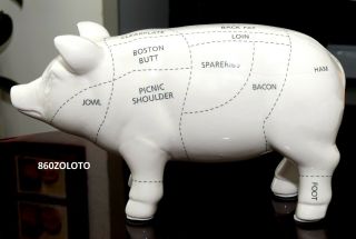 Rare Large White Ceramic Pig Figurine W/ Pork Cooking Chart Restaurant Decor Nwt