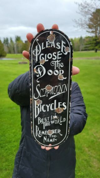 Old Vintage Bicycle Porcelain Enamel Dealer Door Sign Gas Oil Bike