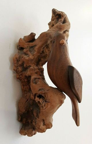 Vintage John Nelson Hand Carved Bird Figurine Wood Carving Signed 8 "