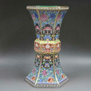 Chinese Colour Enamel Porcelain Hand Painted Flowers Design Bottle Vase 10 Inch