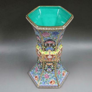 Chinese Colour Enamel Porcelain Hand Painted Flowers Design Bottle Vase 10 inch 2