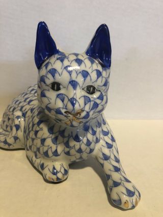 Herend Style Figure Cat Porcelain