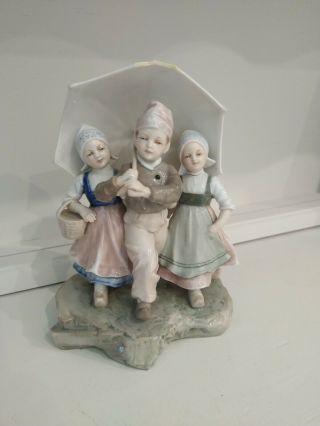 Rare Vintage Karl Ens German Porcelain Figurine Of Children With Umbrella