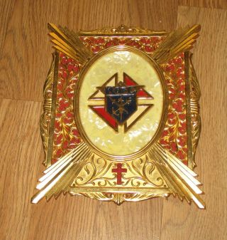 Vintage Knights Of Colombus Memorial Plaque Pearl Inlay With Gold Accents