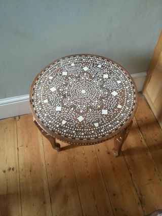 Vintage Circular Anglo/ Indian Inlaid Side Table