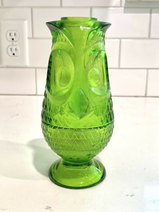 Viking Glass Green Owl Fairy Lamp 7” Tall Candle Light Vintage
