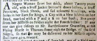 1684 London Gazette Newspaper With Earliest Ad For A Runaway Female Negr0 Slave