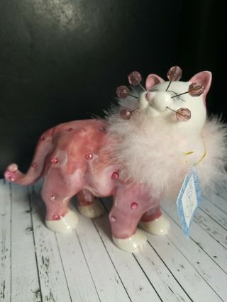 Whimsiclay Amy Lacombe Cat Figurine 2004 Priya 86145 Glamour Puss Tag Pink White